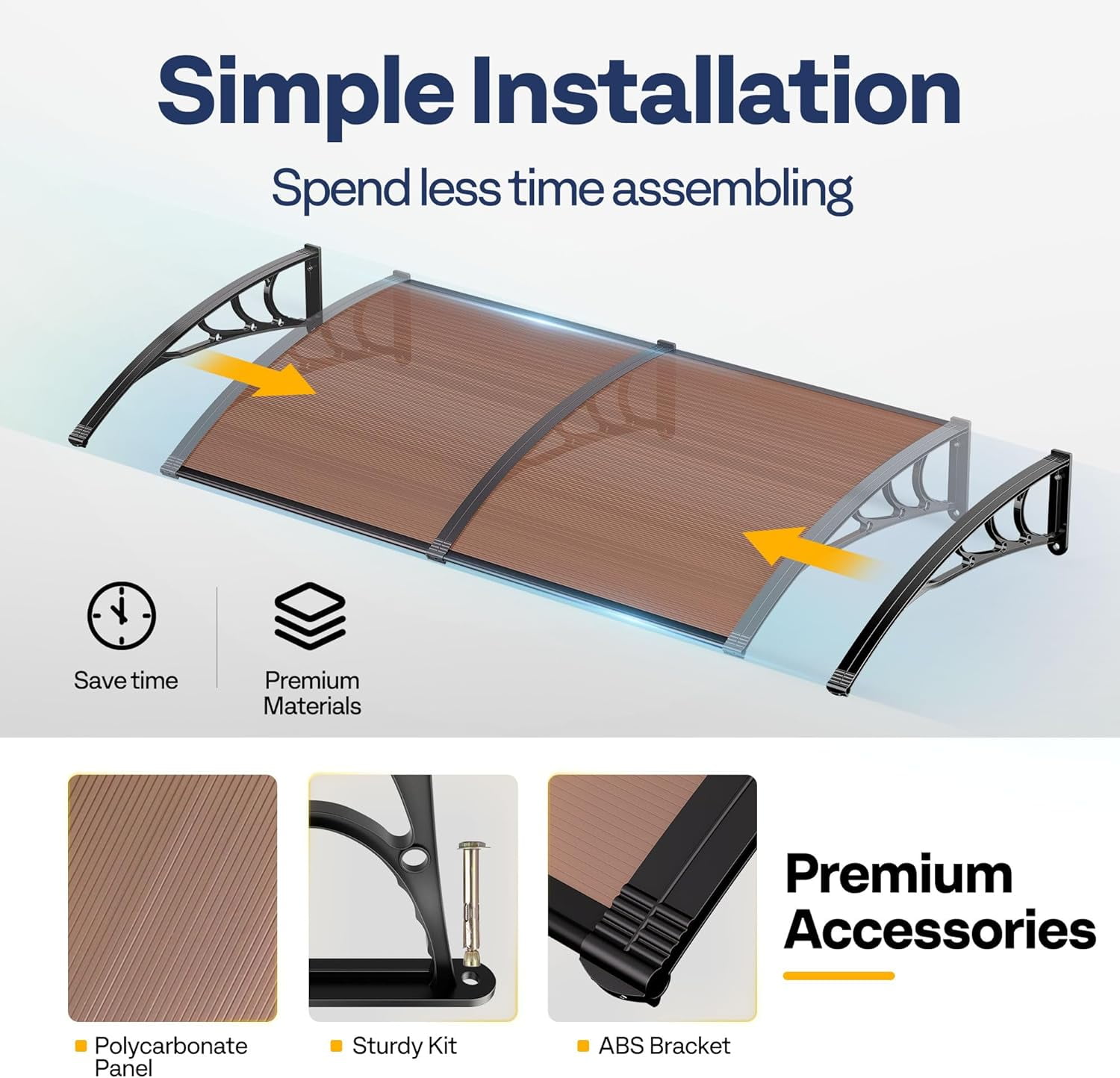 SPECSTAR Polycarbonate Window Door Awning Canopy Brown with Black Bracket 40 Inch x 40 Inch