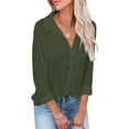 thumbnail image 1 of Blusa V cuello manga larga botón color puro moda básica Casual Tops para Mujer, 1 of 6