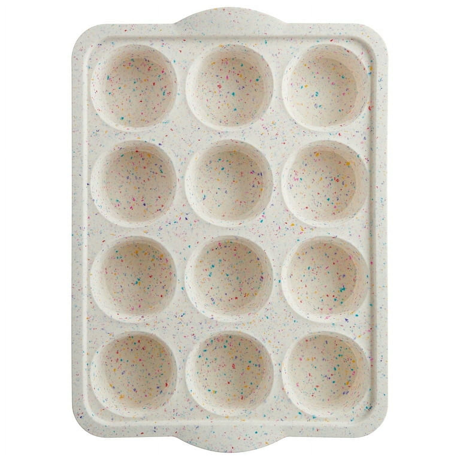 Trudeau Silicone 12 Count Muffin Pan, 2 Pack, 2.75 in Diameter, Granite, Dishwasher Safe, Easy Release