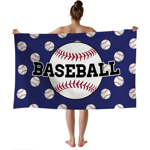 Baseball Beach Towel for Boys, Blue White Baseball Towel, Sandproof Baseball Gifts Beach Blanket, Quick Dry Bath Towels for Swim Pool Travel, 32x52 Inch