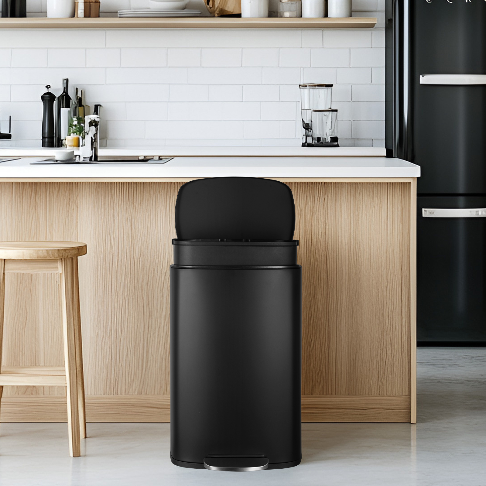 TLSUNNY 13.2+1.3 Gal Trash Can Set, Stainless Steel Kitchen Garbage Can Combo with Soft-Close Lids, Inner Bucket, Foot Step