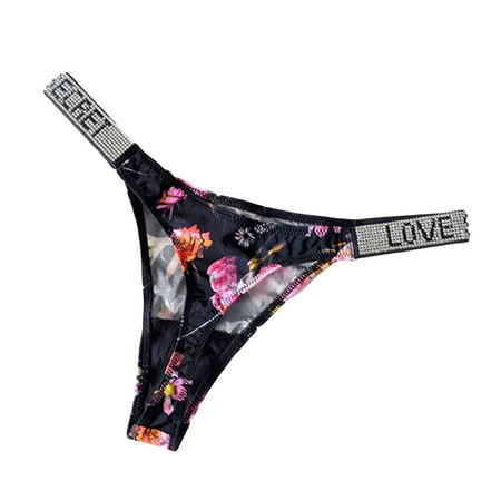 EHTMSAK Rhinestones Strap Panty - Cotton Thong Panties with G String Lingerie for Women Watermelon Red M