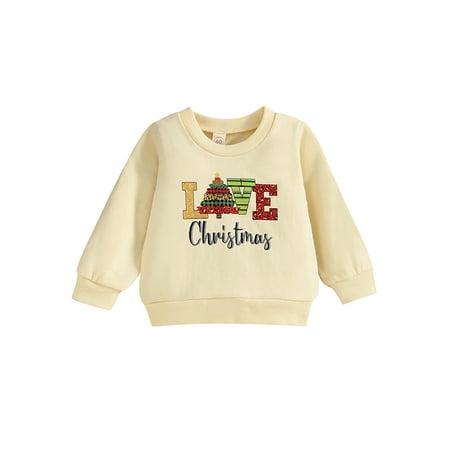 

Bagilaanoe Toddler Baby Girl Boy Christmas Sweatshirt Long Sleeve Letters Patterns Pullover 6M 12M 2T 3T 4T Kids Fall Loose Tee Tops