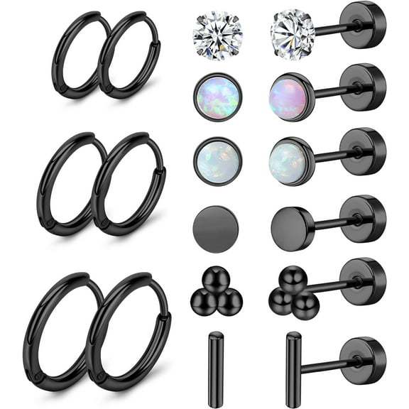 Surgical Steel Earrings For Women Men 20 Gauge Hoop Stud Earring Sets For Multiple Piercing Cz Ball Nap Earrings Flat Back Hypoallergenic Cartilage Earring[Z1]
