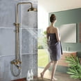 thumbnail image 3 of Antique Brass Exposed Shower Faucet Set 8 Inch Rainfall Head Handheld Spray Tub Spout Triple Functions Wall Mount Shower Fixture 2 Cross Handle Bathroom, 3 of 14