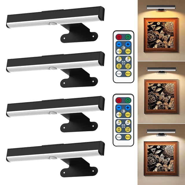 Luz para cuadros EUIOKUN, paquete de 4, inalámbrica, con control remoto y regulable