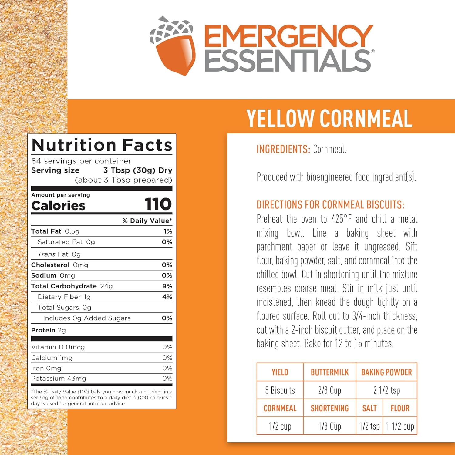 Emergency Essentials Yellow Cornmeal | Allergy Friendly Pantry Staple | 64 Serving #10 Can | Dehydrated for Everyday Use and Long Term Food Storage | 30 Year Shelf Life