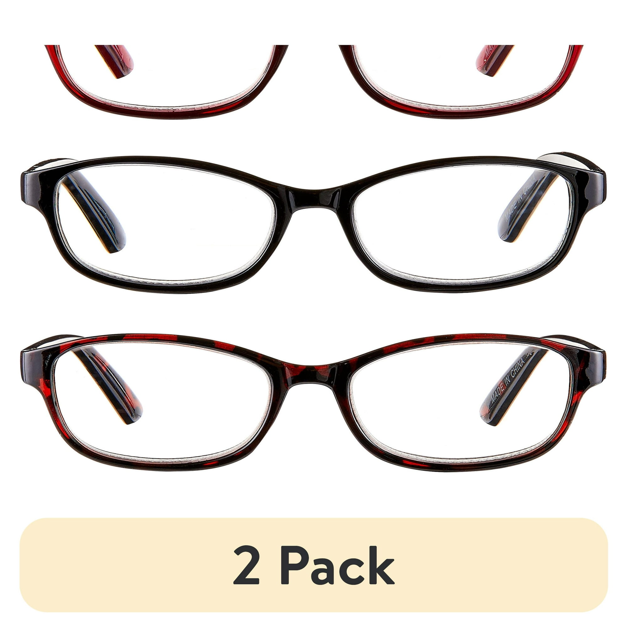 (2 pack) Equate Women's Rectangular Reading Glasses, Black/Wine/Tortoise, +2.50, 3 Pack