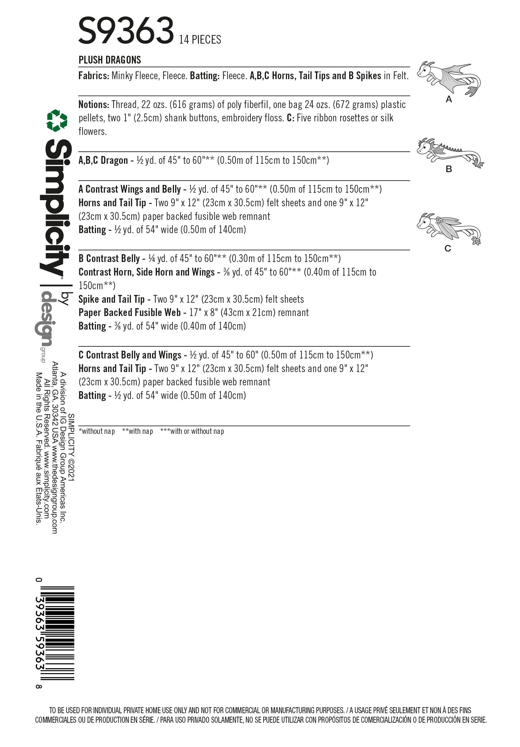 Simplicity Winged Stuffies Pattern Bundle BD10012 ONE SIZE