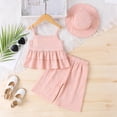 thumbnail image 5 of Agkizg Matching Sets for Kids Clothing Toddler Girls Outfit Sets Sleeveless Crew Neck Solid Color Top with Ruffles Solid Color Elastic Waist Wide Leg Pants and Sun Hat 3 Piece Sets, 5 of 5