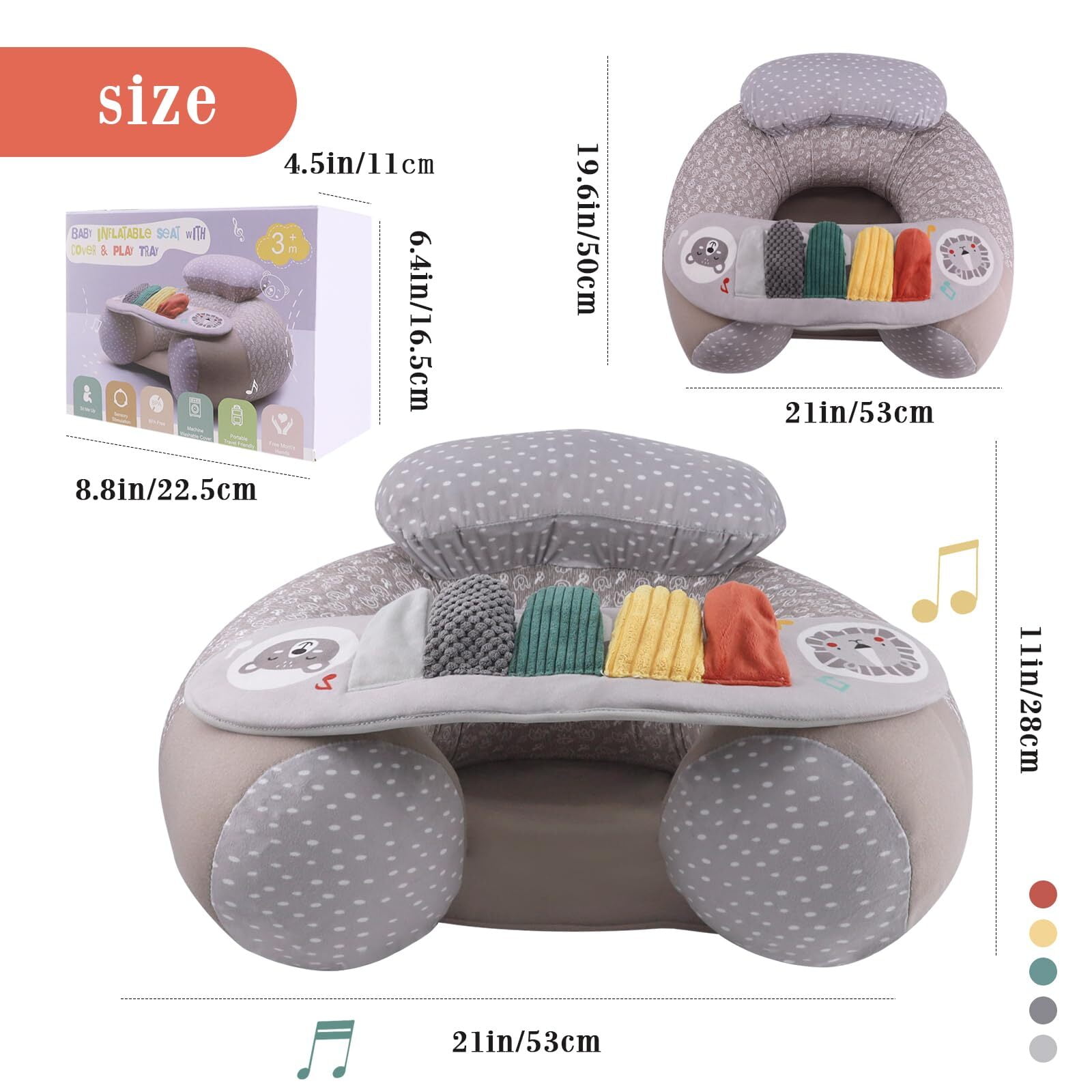 RoamReady Infant Inflatable Baby Chair with Non-Toxic PVC Cover and Sensory Tray, 3-36 Months