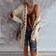 thumbnail image 2 of Suéter de punto largo con capucha de gran tamaño para mujer, jersey de punto a cuadros, abrigo marrón informal, chaqueta de jersey para mujer, 2 of 5