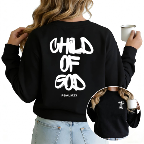 Retro Child Of God Womans Sweatshirt Graphic Sweatshirt White Black S-3XL Faith Gift Loose Fit Crew Neck Tops