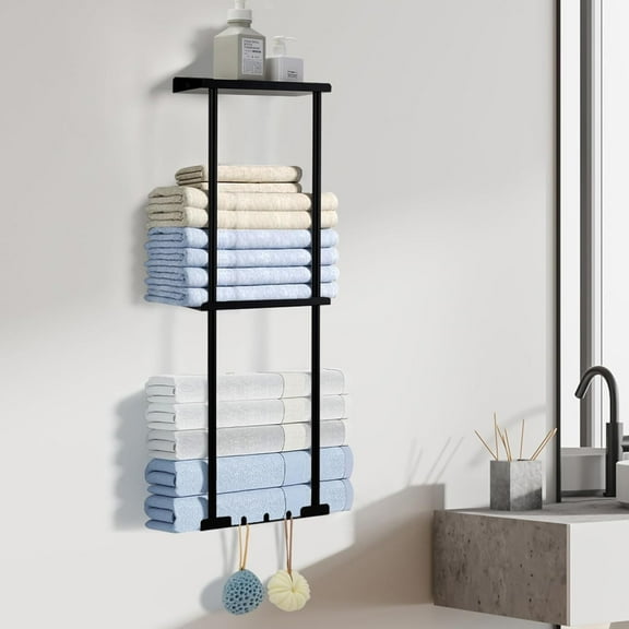 Towel Racks for Bathroom Wall Mounted,Bathroom Organizer for Rolled Towels,Towel Storage Bath Towels Holder, Black