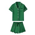 thumbnail image 7 of XuJwPNcy Women's Satin Pajama Sets V Neck Short Sleeve Tops with Ruffle Shorts 2 Piece Silk Pjs Outfits, 7 of 7