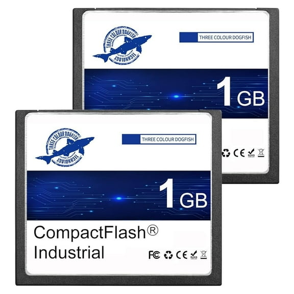 Dogfish Compact Flash Memory Card 1GB 2 Pack High Performance Industrial CF Type I Card FAT16 for Industrial Equipment and Vintage Digital Cameras