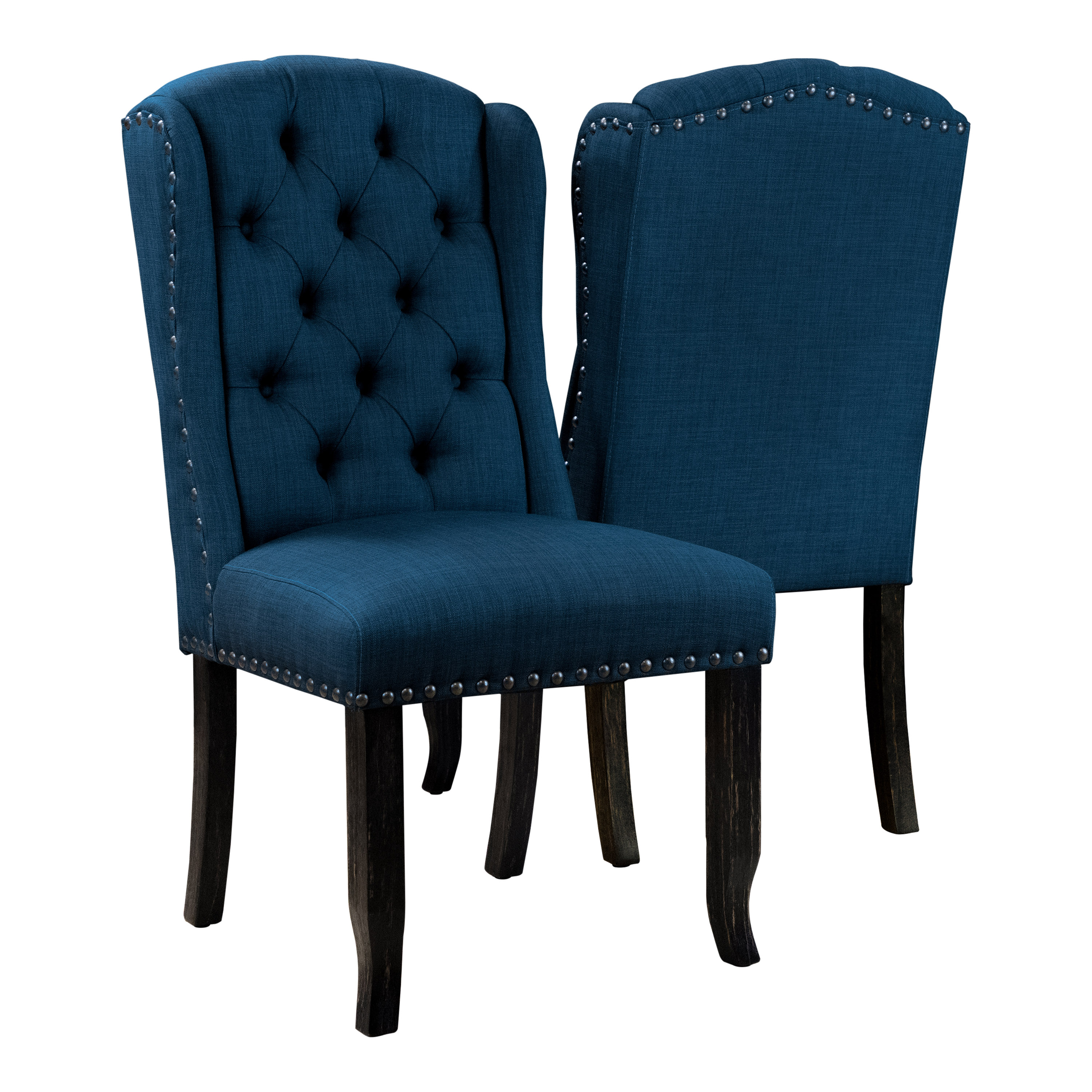 Furniture of America Freiden Tufted Nailhead Fabric Blue Side Chairs (Set of 2)