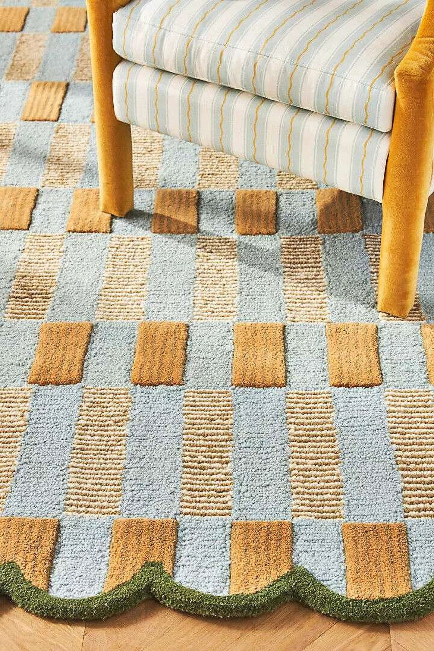Eclatique Rug Modern Collection Modern Hand-Tufted Gold Scalloped Area Rug, 4 x 6, Non-Slip Backing