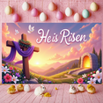 thumbnail image 5 of Wooden Cross He is Risen Banner Purple Drape Resurrection Display Crown of Thorns White Doves Christian Backdrop for Easter Sunday Church Service Resurrection Celebration, 5 of 9