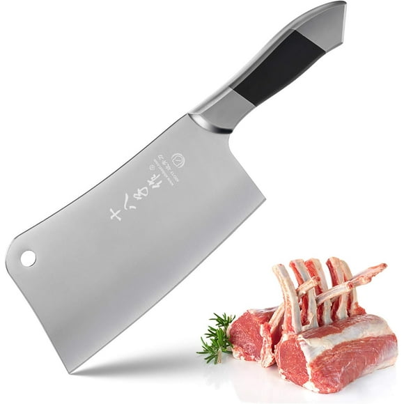SHI BA ZI ZUO Couperet à Viande Chinois Hachoir à Os Robuste Couteau de Chef 6,7 Pouces Manche en Acier Inoxydable 40CR en Acier Coulé