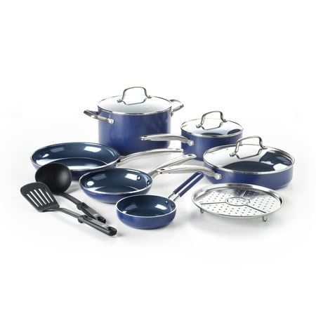 - Blue Diamond Toxin-Free Ceramic Non-Stick Cookware Set, 12-Piece - Dishwasher, Oven, Broiler, Metal Utensil Safe