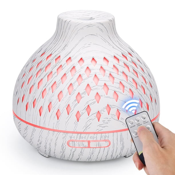 Difusores para aceites esenciales para habitaciones grandes, difusor de aceite de aromaterapia de grano de madera de 400 ml con modo temporizado, luz nocturna de 7 colores (blanco)