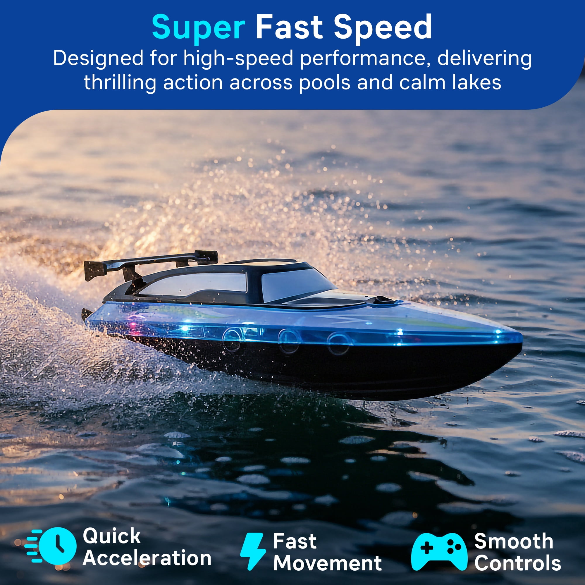 Merkury Innovations HGLO 13 in RC Boat, LED, Remote-Controlled, 1 pack