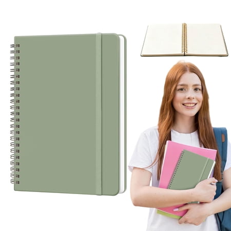 A5 Spiral Bound Notebook with Elastic Band Blank Writing Journal with Coil Binding 140 Pages 180° Lay-Flat Design Hardcover Spiral Bound Organizer for Work Scheduling Note-Taking Green
