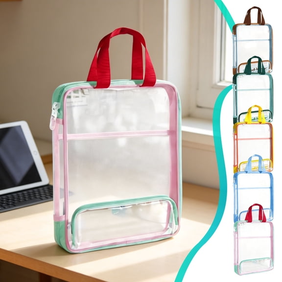 KOYPTL A4 Mesh Zipper Pouch Bags with Handle 13 x 9.8 in Multi-Layer Transparent Subject Stationery Documents Storage Organizer Lightweight File Folder for Back to College Office Supplies Blue