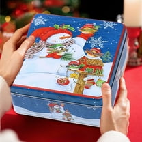 Anhility Christmas Metal Cookie Tin with Lids Xmas tree Snowman Reindeer Storage Container Tin Containers for Xmas Cookies Candy Brownies Snacks Chocolate Cake Craft, 6.81×6.81×2.36in