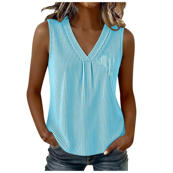 idosla Boho Tops for Women Teen Girl Trendy Print V Neck Sleeveless Tank Tops Casual Basic Tees Lightweight Shirts Summer Clothes (Sky Blue, S)
