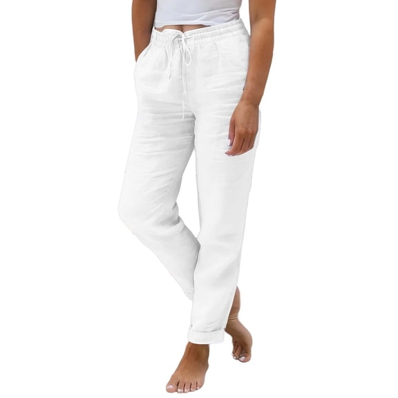 ANINEO Women Linen Summer Pants Cargo Trousers Lightweight Jogging Bottoms Elegant Hiking Oversized Festive Solid Color Boho Daily Female Slacks