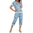 thumbnail image 2 of Tnhcen Women's Floral Print Pajama Set, Soft Nylon Spandex Loungewear, Short Sleeve Round Neck 7-Inch Pants Casual Sleepwear Set, Home Wear for Women, Sizes S-2XL, 2 of 7