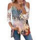 thumbnail image 1 of Elegante mujer casual cremallera cuello impresión blusa encaje manga corta camiseta verano Tops OAVQHLG3B Store  lin121212, 1 of 3