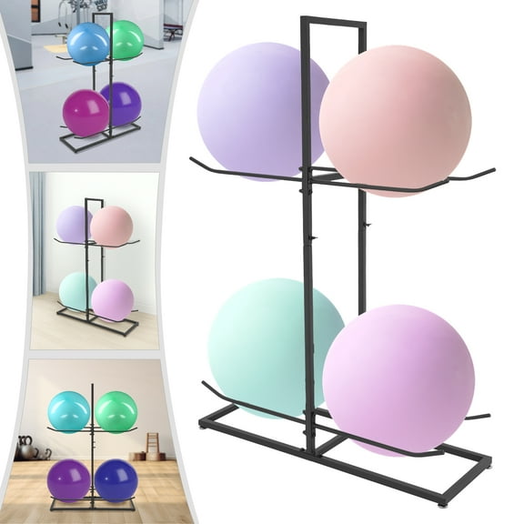 2 Tiers Stability Ball Rack, Exercise Ball Stand, Gym Ball Storage Stand Black
