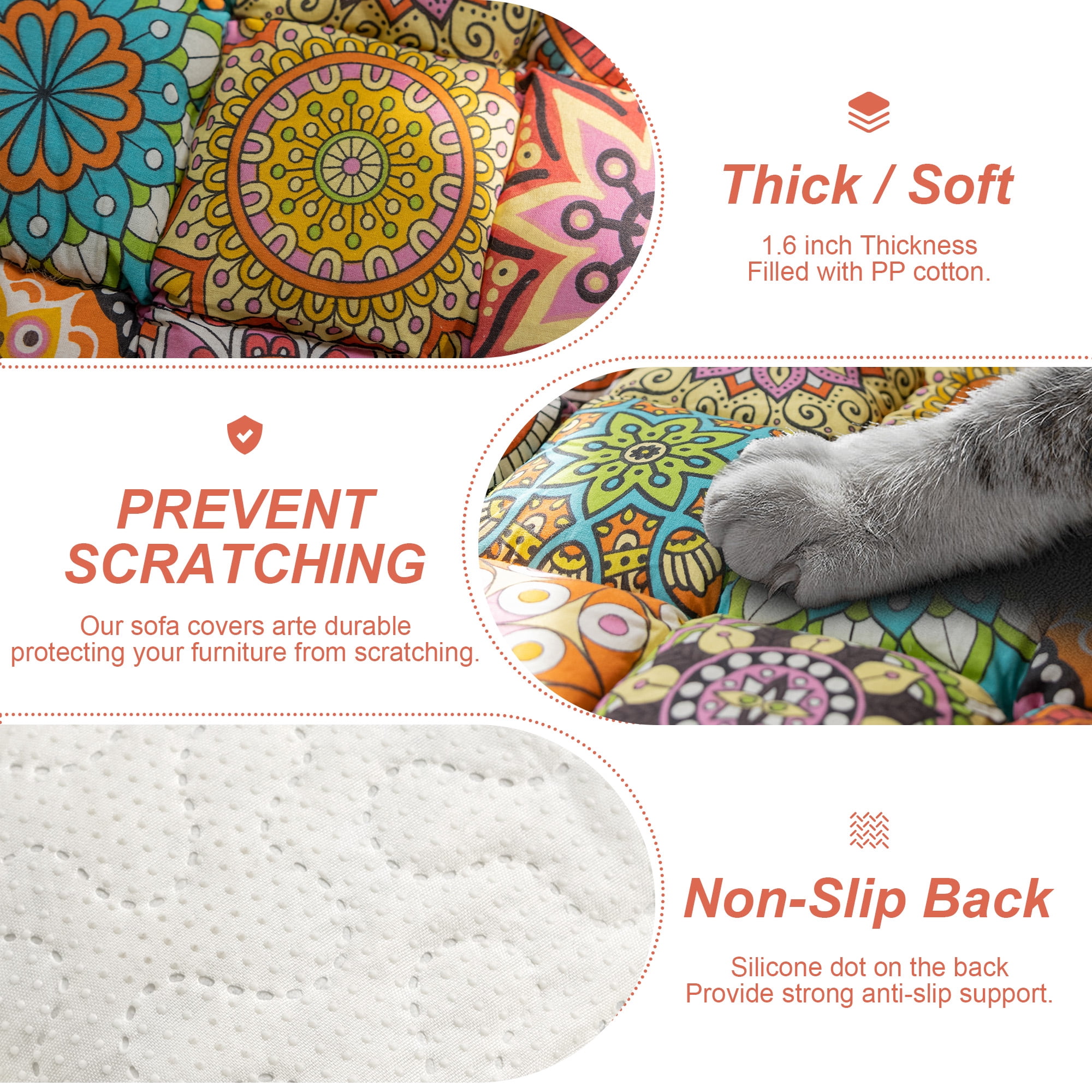 Sanmadrola Couch Cover Sofa Cover Slipcover Furniture Protector Washable Fuzzy Pet Couch Covers for Dog Cat Pet Non Slip 3 Cushion Couch Sofa Covers Bohemian Style