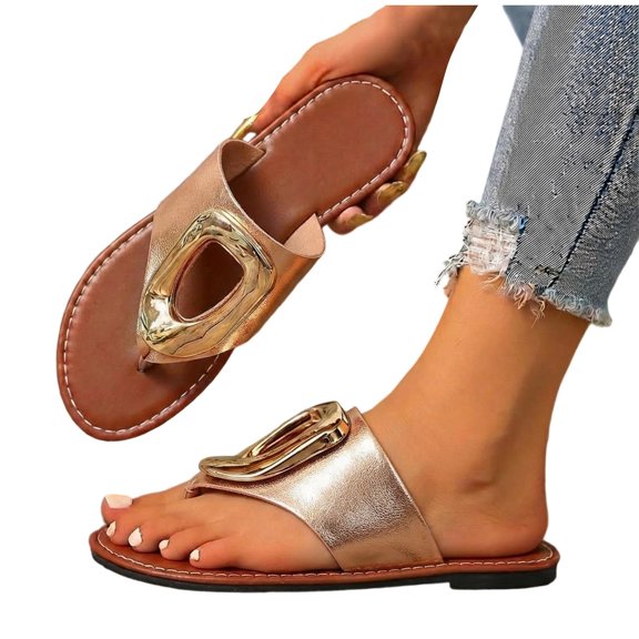 Lovskoo Womens Plus Size Flat Sandals Square Toe Fabric Strap Comfort Beach Slides Summer