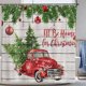 thumbnail image 1 of Cortinas de ducha navideñas con bolas navideñas coloridas y abeto rojo, juego de accesorios de baño retro de 183 x 183 cm, 1 of 7