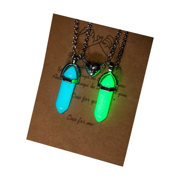 RYUJNDK 2Pcs Fluorescent Hexagonal Crystal Pendants Necklaces Natural Stone Necklaces Magnet Matching Necklace Jewelry