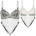 thumbnail image 4 of TTAO Women's Sequin Fringe Belly Dance Bra Top Sparkly Crop Tank Top Tribal Belly Dance Crop Top Silver One Size, 4 of 6