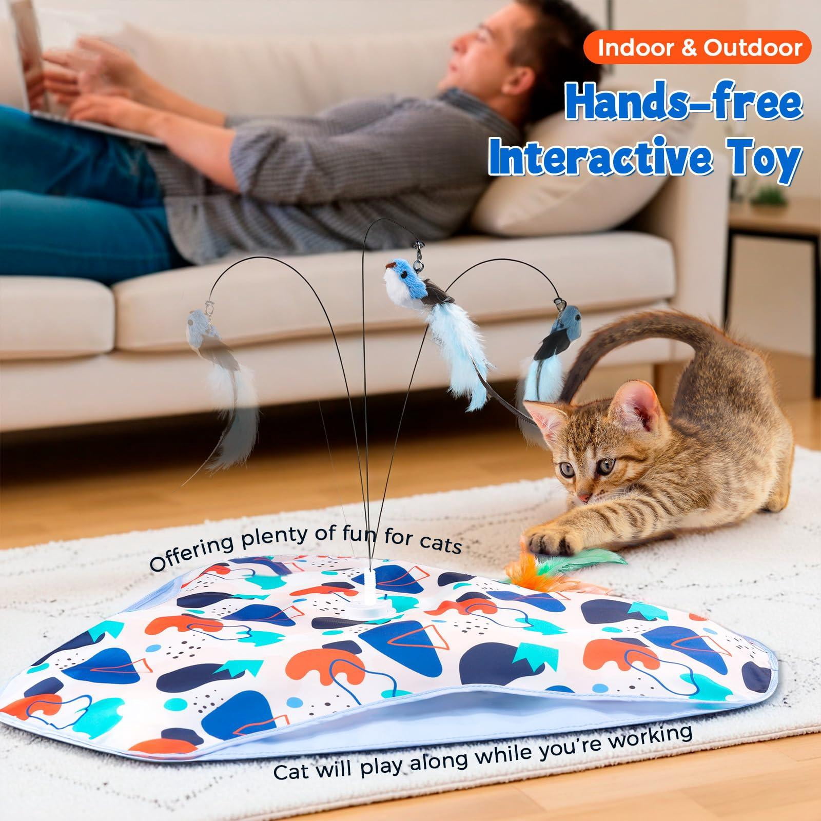 Interactive Cat Toys Rechargeable Three-in-one Hide-and-seek Automatic Suitable For Kitten To Interact And Play Automatically  With A Bird-shaped Indoor Cats