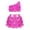 Hot Pink, variant on Kids Girls 2 Piece Dance Outfits Sets Sequin One Shoulder Crop Top with Skirt Jazz Latin Ballroom Costume White 8-9Years