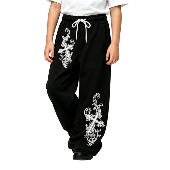 Curuila Toddler Kids Boys Sweatpants Elastic Waist Drawstring Graphic Print Wide Leg Pants For Boys Everyday Wear Fashion Joggers Trousers Size 4-5 Years