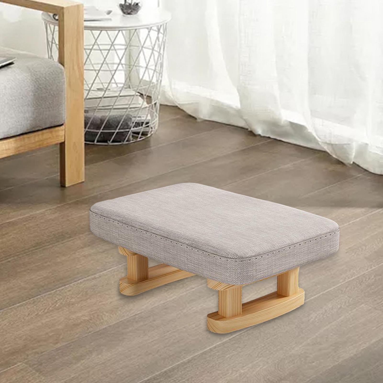 Small Low Ottoman Foot Rest with Wooden Legs, Shoes Changing Chair, Soft Rectangle Chair Step Stool, Padded Footstool for Living Entryway gray