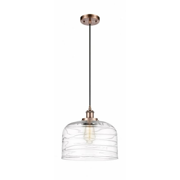 916-1P-AC-G713-L-Innovations Lighting-Bell - 1 Light Cord Hung Mini Pendant In Industrial Style-11.38 Inches Tall and 12 Inches Wide-Antique Copper
