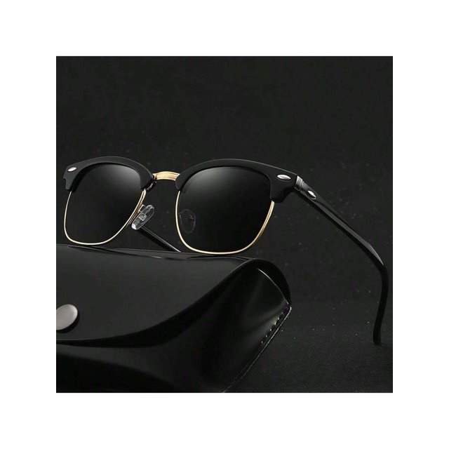 1pc Personality Half Frame Polarized Sunglasses For Men & Women, Fashionable Rivet Decoration, Vintage Style