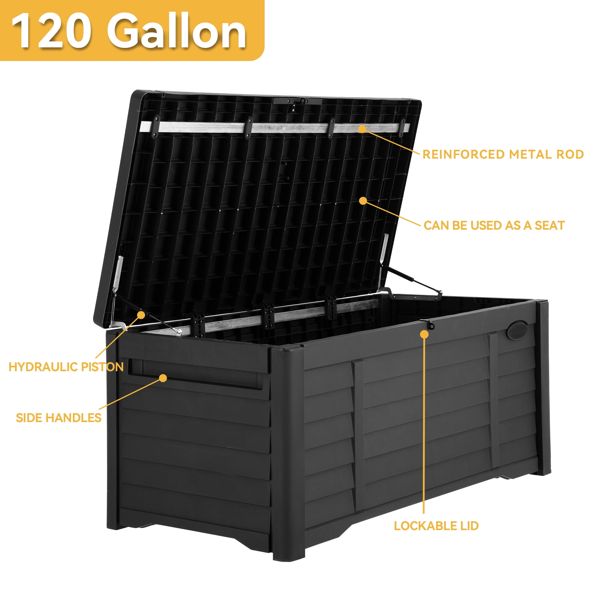 DEXTRUS Outdoor 120 Gallon Resin Deck Box, Black – Large Capacity for Outdoor Storage