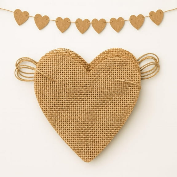 Valentines Day Banner - Rustic Heart Burlap Banner 15PCS Heart Garlands 5.3"x5.1" Natural Color Valentines Burlap Banners Hanging Decorations for Valentine's Day, Engaged, Weddings