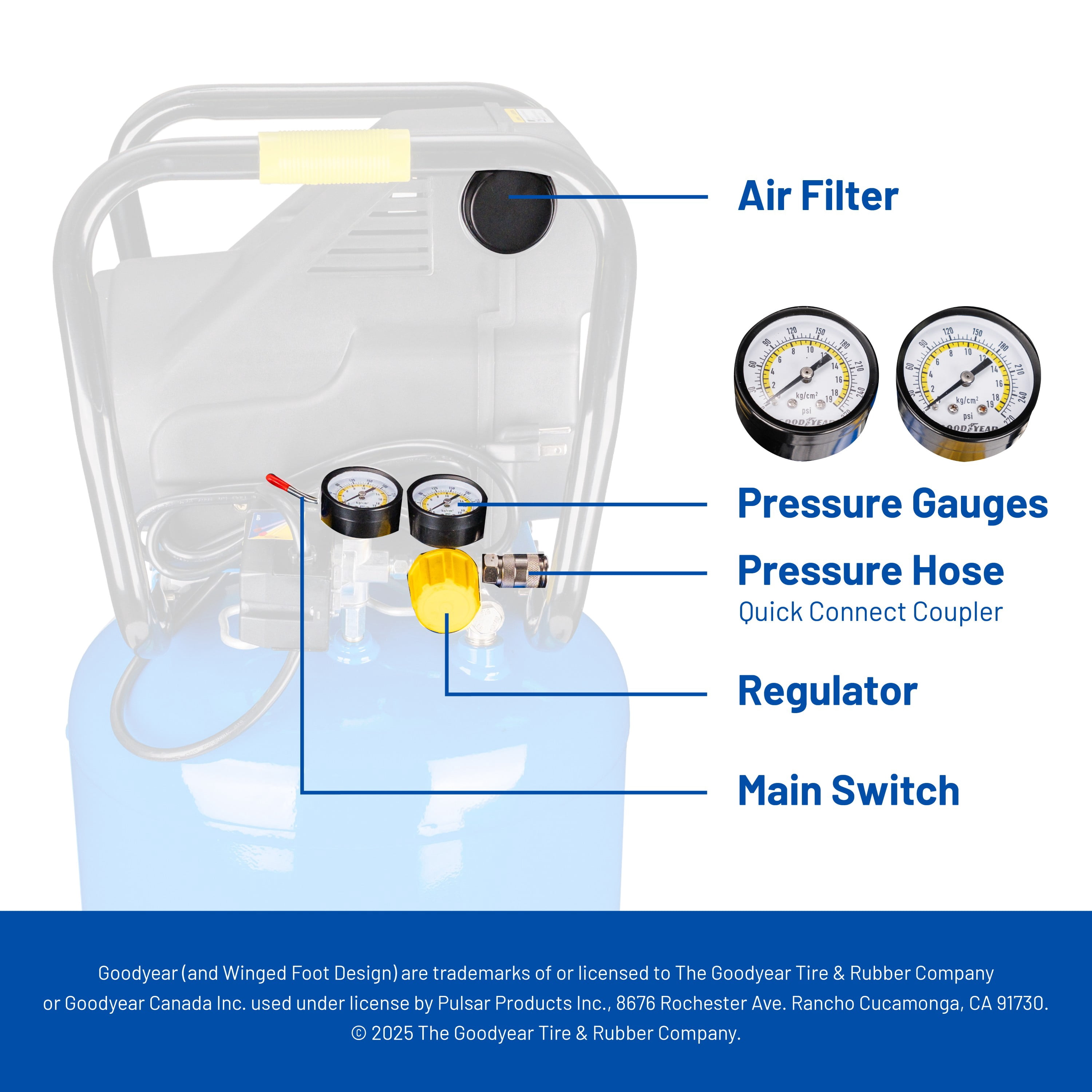 Goodyear 20 Gallon 165 PSI Oil Free Portable Vertical Electric Air Compressor