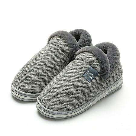 

Women Shoes Couples Women Slip On Furry Plush Flat Home Winter Round Toe Keep Warm Solid Color Slippers Shoes Grey 8.5